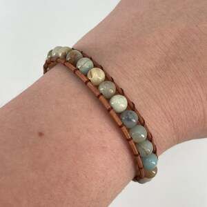Leather Amazonite beaded bracelet